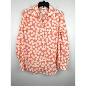 Van Heusen Studio Easy Fit Polka Dot Button Down Blouse M Shirt‎ Top Peach Soft